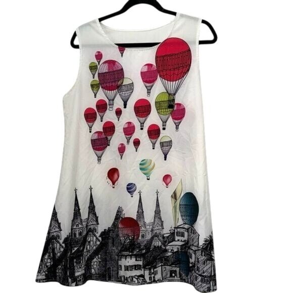 Balloon Print Sleeveless A-Line Dress L Polyester & Spandex - Picture 1 of 5